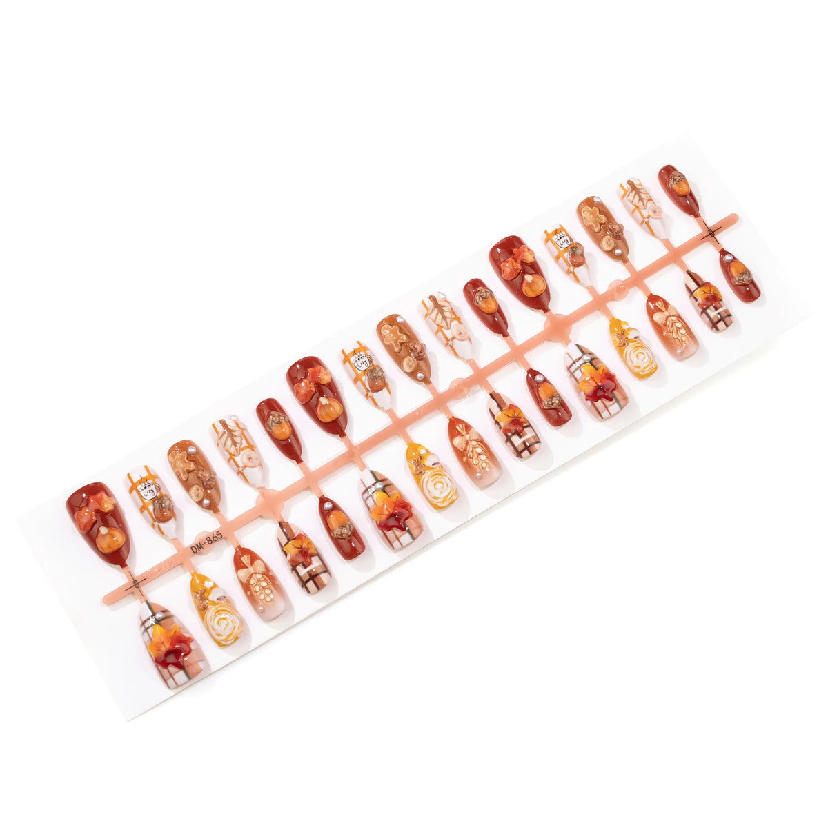 30pcs Autumn Press On Nails 3D Maple Leaf Pumpkin Acorn Fake Nail Long Almond Pumpkin Acorn False Nail for Women&Girl