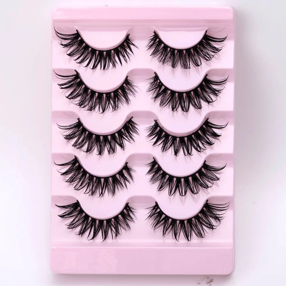 New 5 Pairs Wet False Eyelashes Naturally Wear False Eyelashes Everyday Sharp Tail Thick Simulation Cross Makeup Lashes