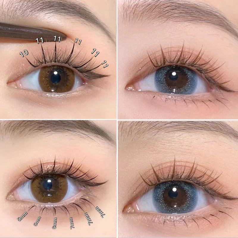 8-12mm A-Type Brown Individual Cluster Lashes, Soft Natural Fairy Strand Eyelashes, black Lashes for Korean Makeup Look