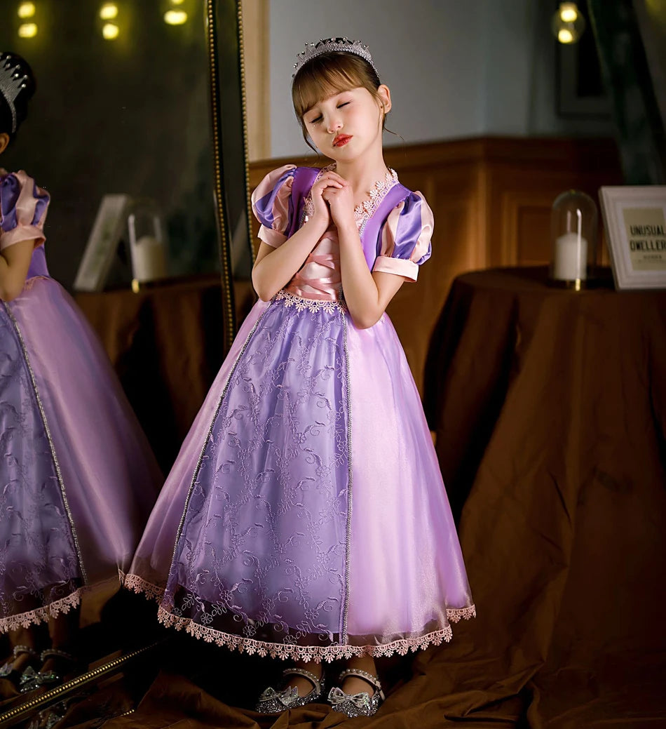 Girl Rapunzel Dress for Kid Princess Girl Tangled Cosplay Carnival Halloween Vestido Birthday Party Ball Gowns Evening Costume