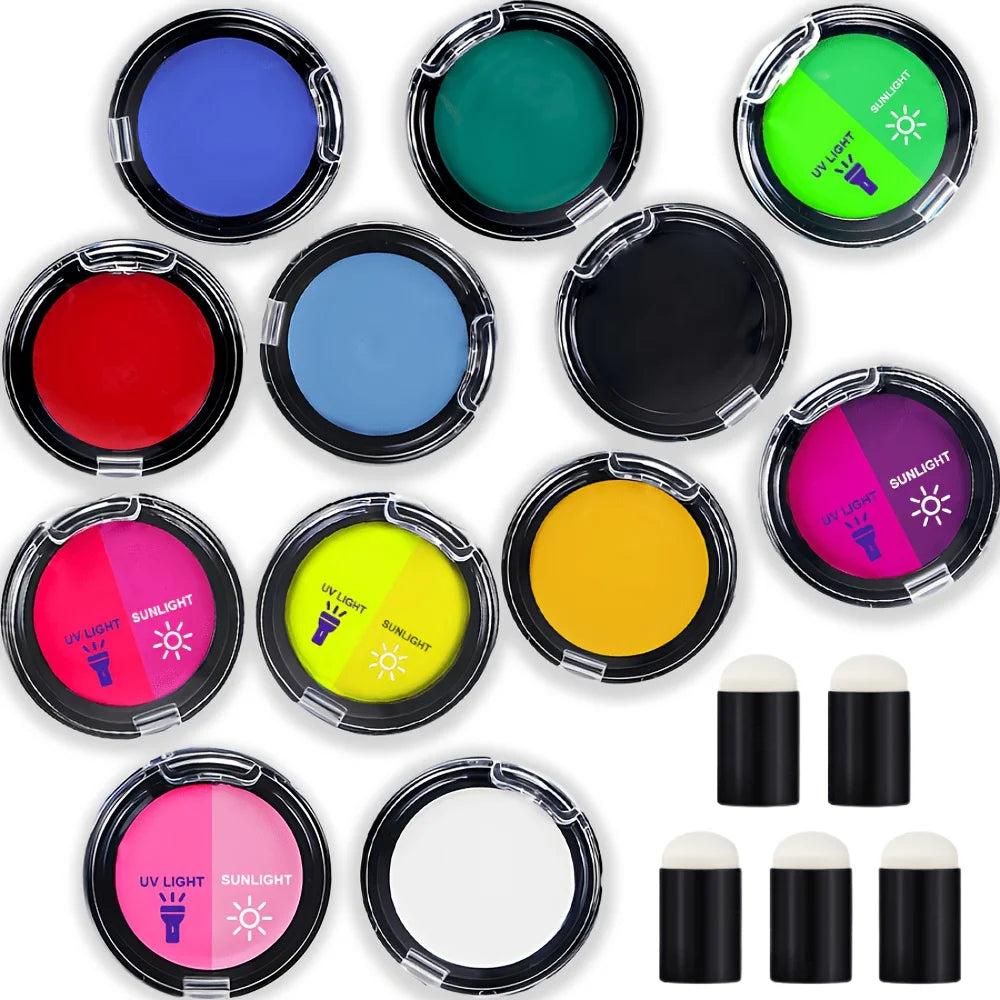 12-Color Creamy Oil Paint Set, Luminous & Sunlight Color Changing Body Paint. This Water-Based Cream Facial Paint Is a Must-Have