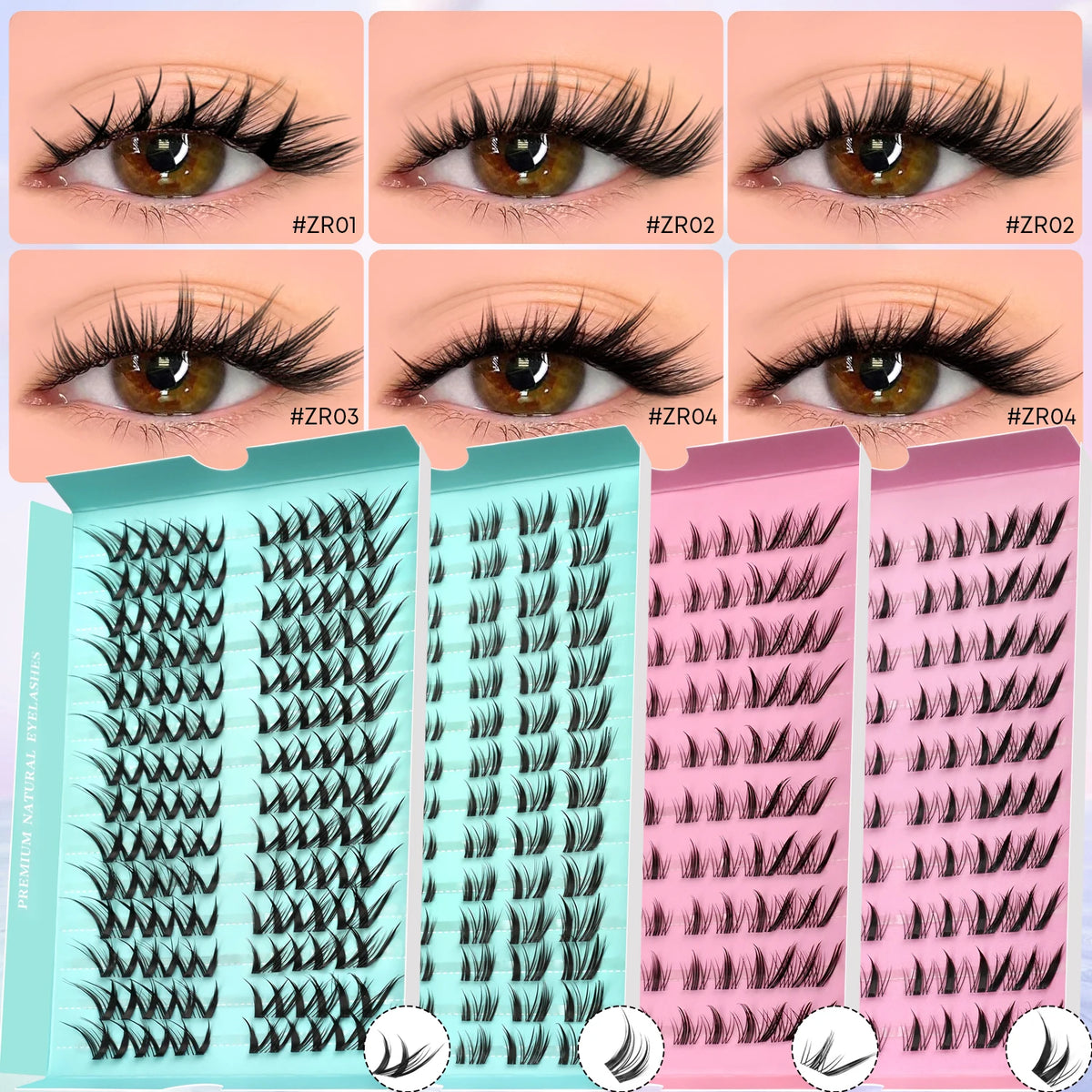 GROINNEYA Cat Eye Lashes DIY Lash Clusters Extension Manga Cluster Eyelashes Soft Cross Mixed Tray Natural False Lashes Makeup