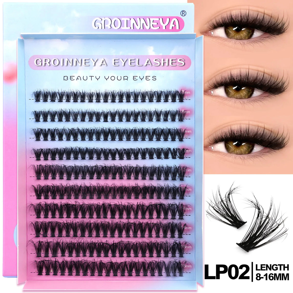 GROINNEYA DIY Eyelashes Cluster Lashes Lash Extension Natural Soft 100% Handmade Mink Lashes Reusable Makeup