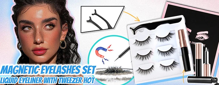 Magnetic Eyelashes No Glue Needed Reusable Natural Look 3D Faux Mink Lashes Easy Apply Magnetic Lashes Set for Eye Makeup Tool