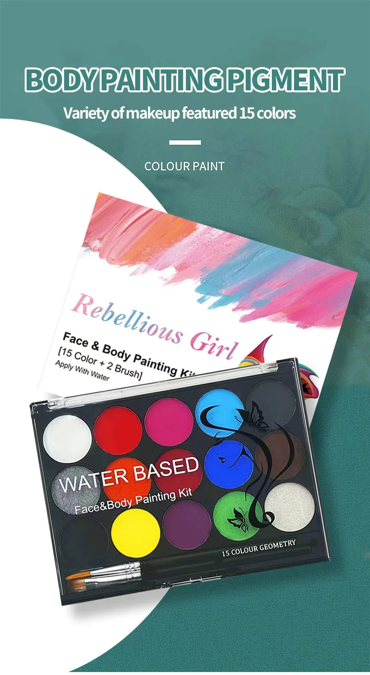 15 Colors Face Painting Palette Body Makeup Non Toxic Water Based Paint With Brush For Christmas Halloween Party Body Painting