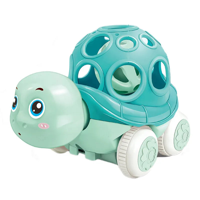 Baby Car Toys for 6 12 Months Friction Car Infant Soft Rubber Inertial Push and Go Vehicles Roll Car Hand Rattle Gift for Kids