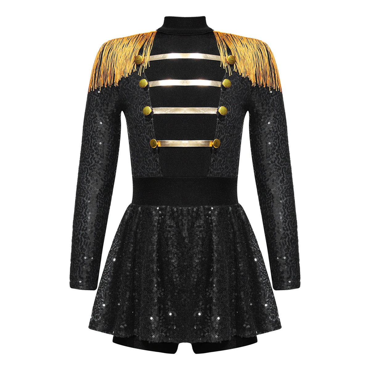 Kids Girls Halloween Circus Ringmaster Magician Costume Carnival Party Lion Tamer Cosplay Long Sleeve Sequins Leotard Dress Tutu