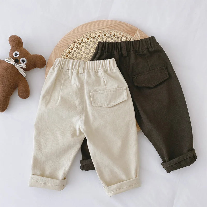 Spring Baby Boys Cotton Casual Pants Kids Cotton Clothes Fall Children's Fashion Trousers Toddler Girls Solid Color Simple Pants