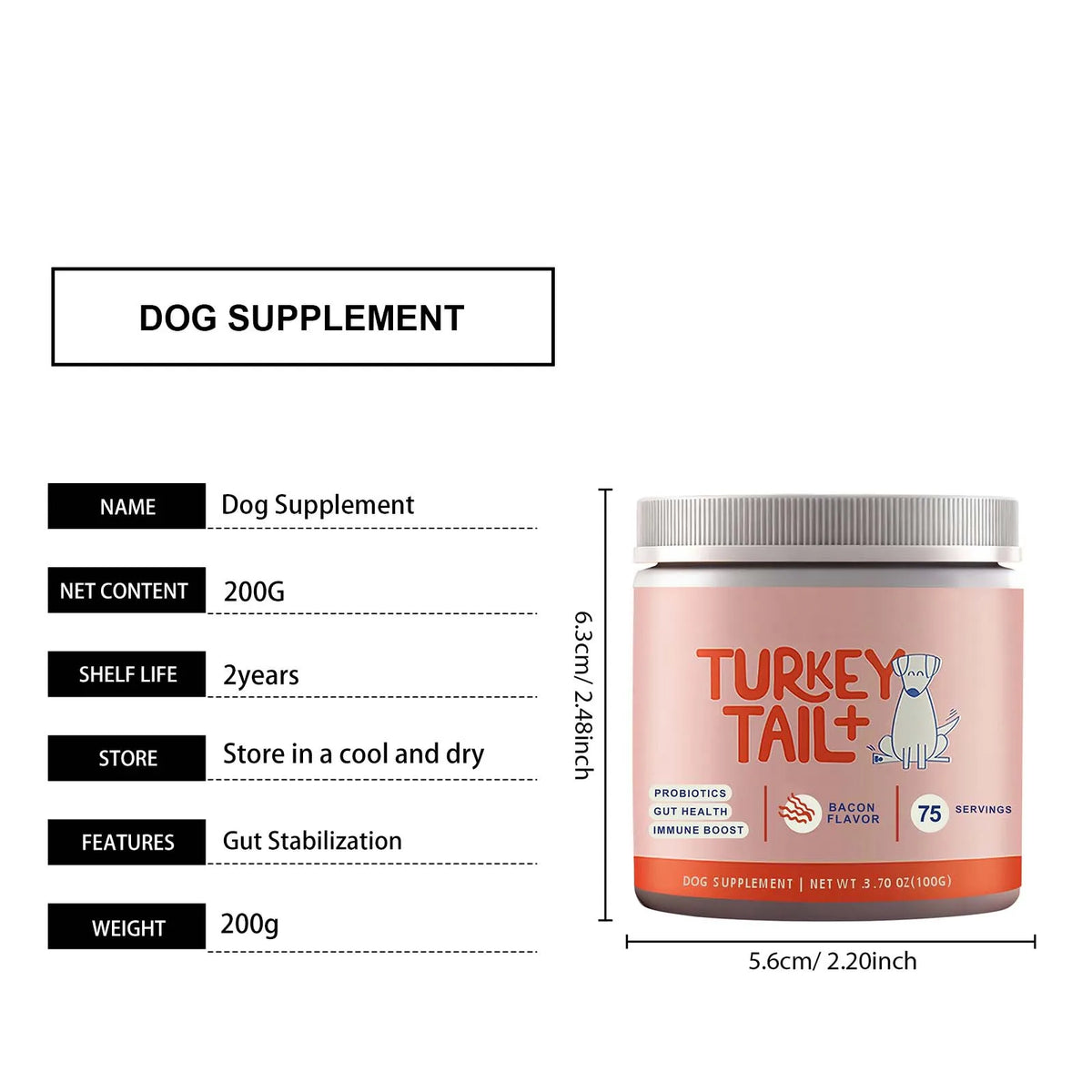 Dog Probiotic Powder Supplement Improve Appetite Promote Gastrointestinal Peristalsis Mild Pet Gut Health Support Particle 100g