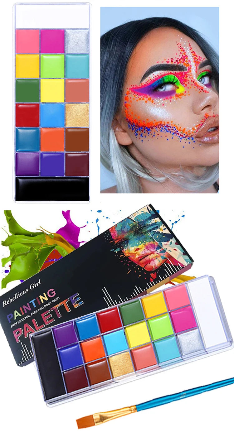 20 Color Professional Face & Body Paint Palette,Long Lasting Face Painting Cosmetic For Halloween Special Effects&Cosplay Makeup