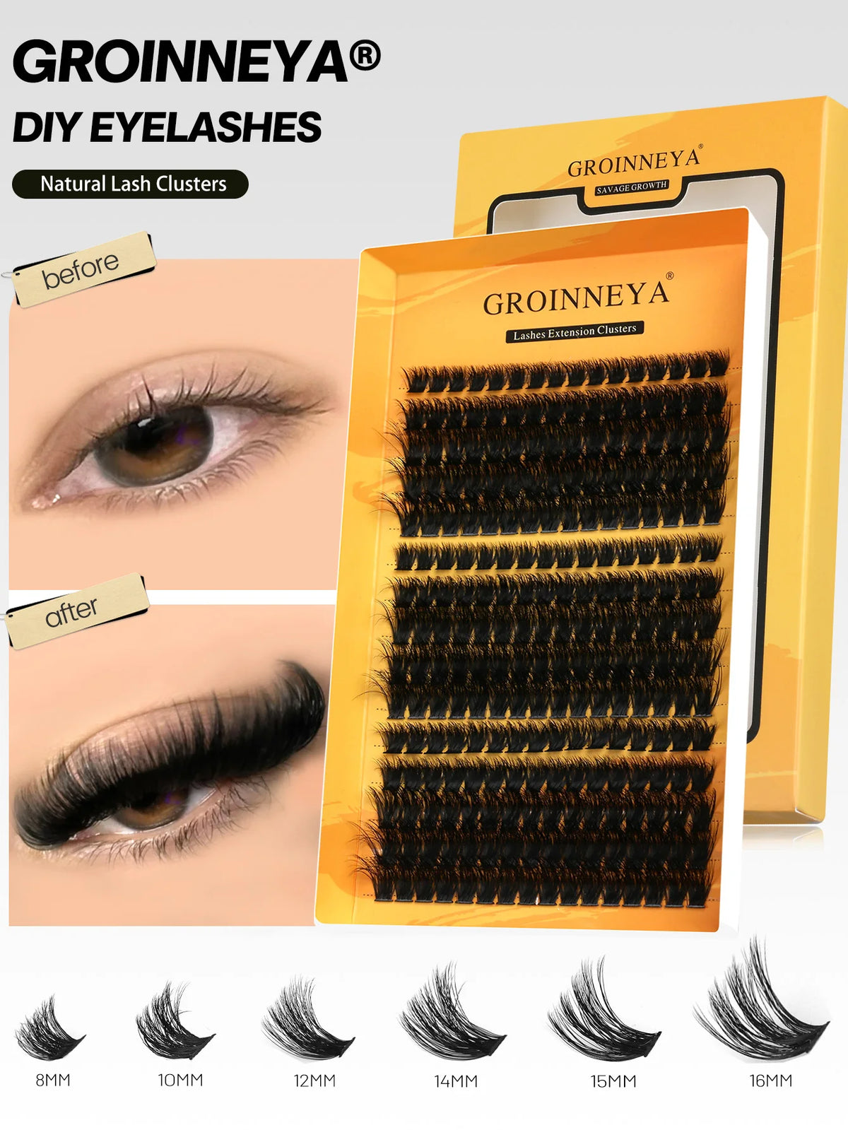 GROINNEYA DIY Eyelashes Cluster Lashes Lash Extension Natural Soft 100% Handmade Mink Lashes Reusable Makeup