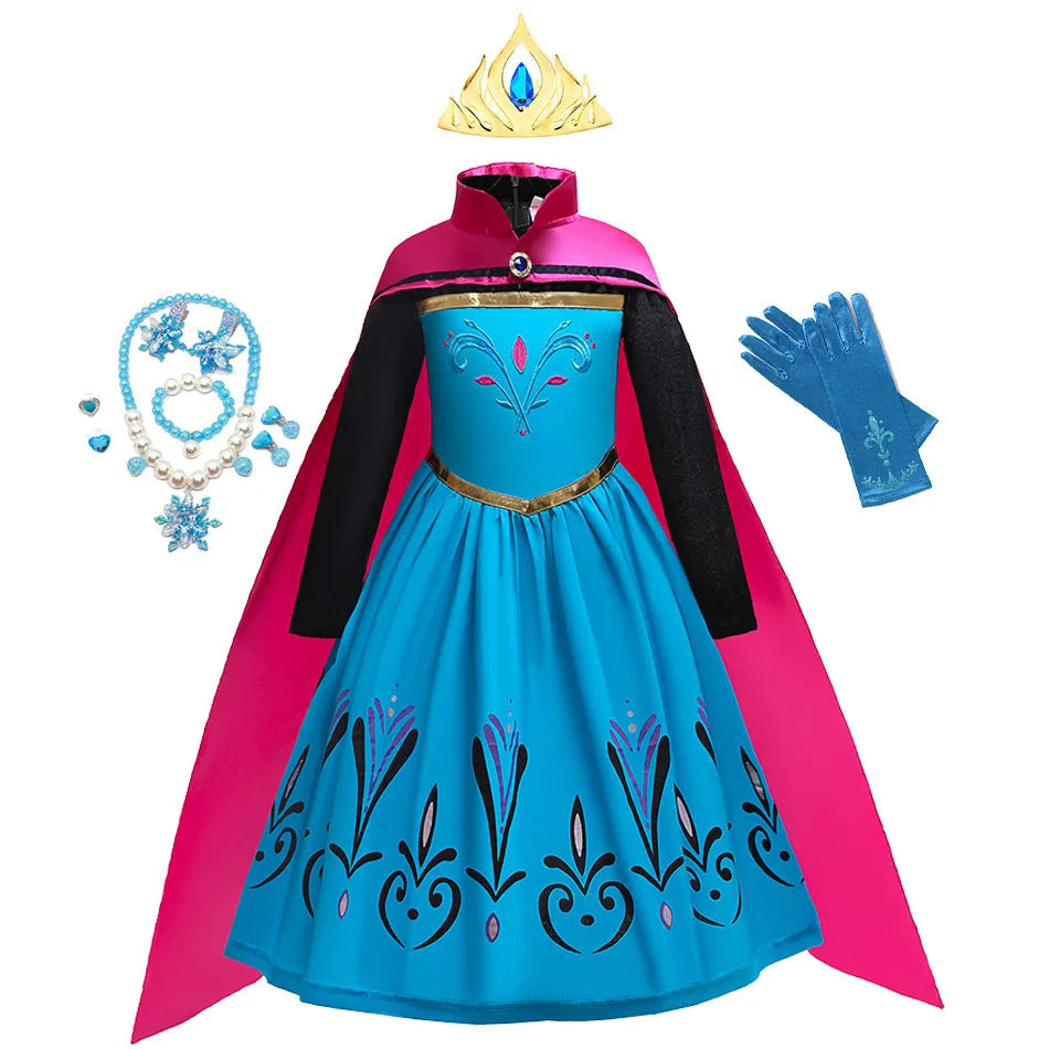 Queen Dress For Girls Long Sleeve Dress Elsa Cosplay Costume Princess Halloween Dress Kids Party Vestido Fantasia Children