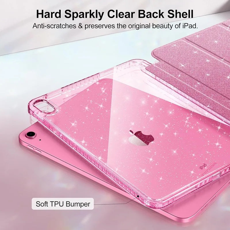 For iPad 11th 12th A19 Case 10th Gen With Pencil Holder Funda iPad Air 11 13 M4 pro 11 12.9 4 5 10.9 10.2 Smart Glittering Cover