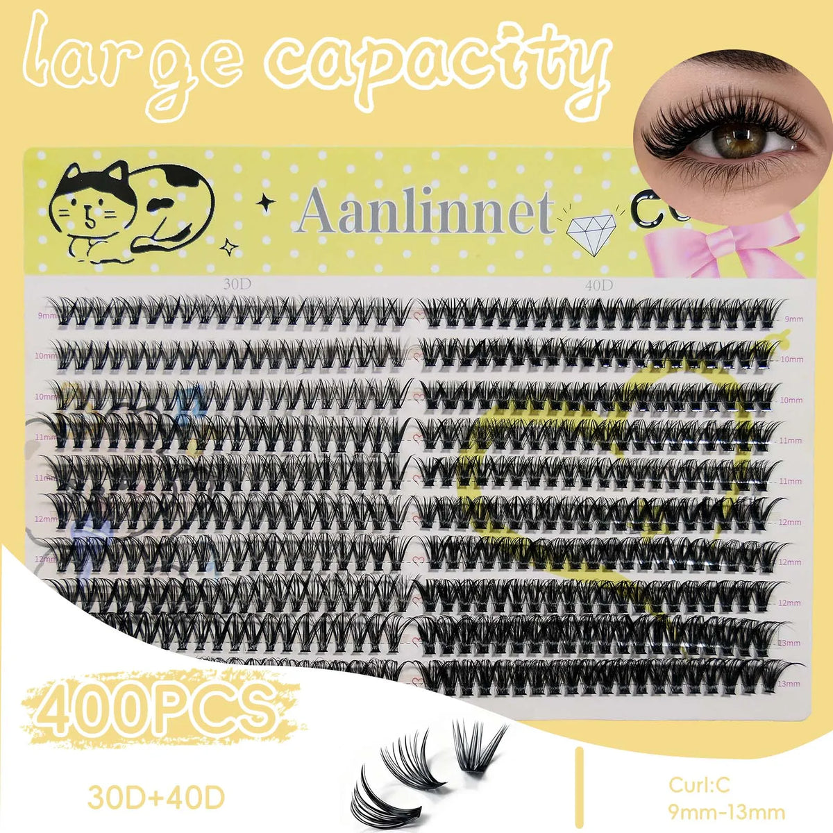 20 rows, 400 clusters of 3D false eyelashes, natural eyelash extension, makeup, thick eyelashes, 30/40/60/80D eyelash book