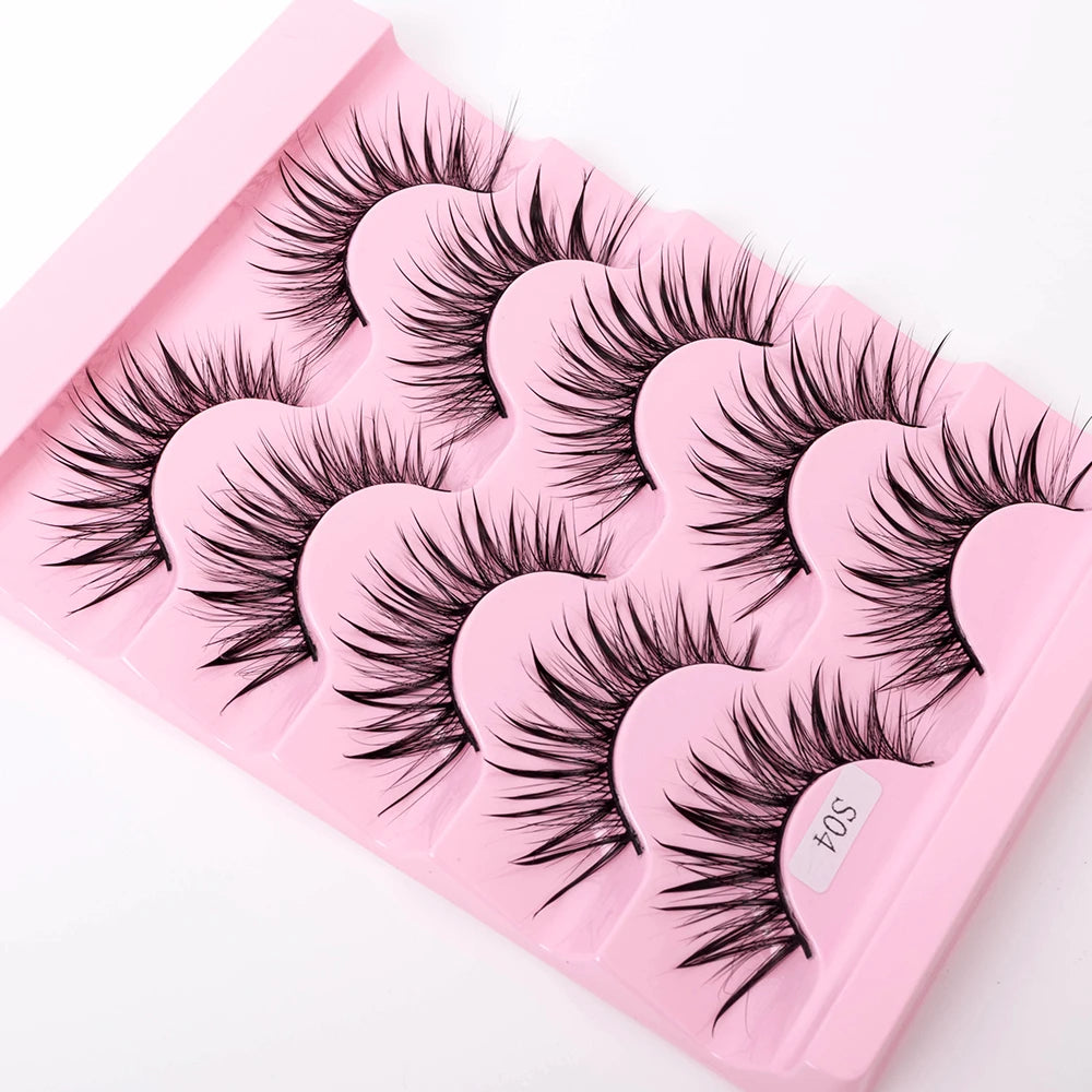 New 5 Pairs Wet False Eyelashes Naturally Wear False Eyelashes Everyday Sharp Tail Thick Simulation Cross Makeup Lashes