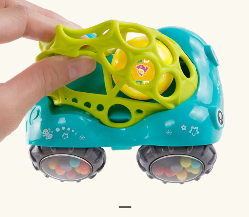 Baby Car Toys for 6 12 Months Friction Car Infant Soft Rubber Inertial Push and Go Vehicles Roll Car Hand Rattle Gift for Kids