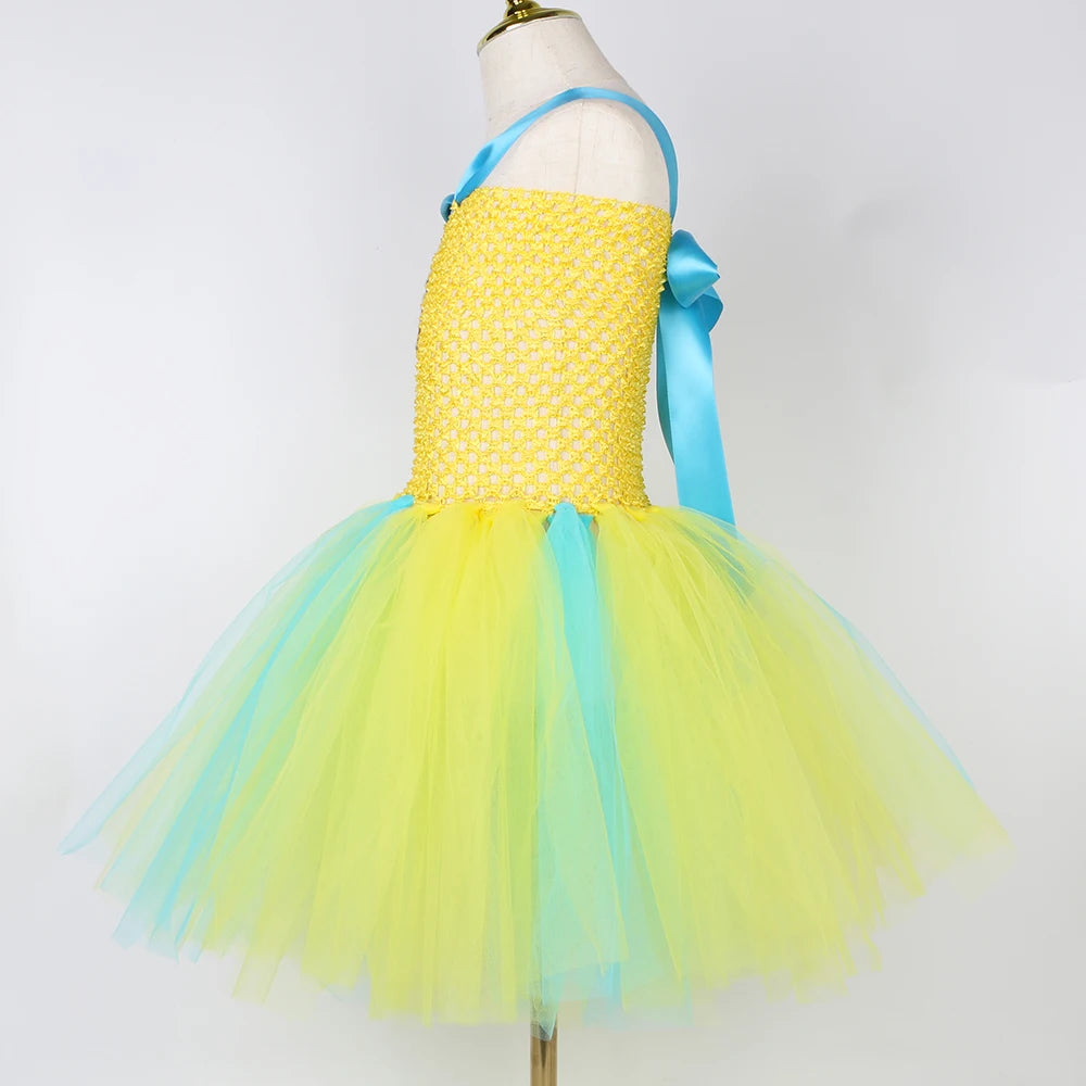 Flounder Costume Toddler Kids Little Mermaid Yellow Tropical Fish Tutu Dress Girls Halloween Carnival Birthday Party Dress Up