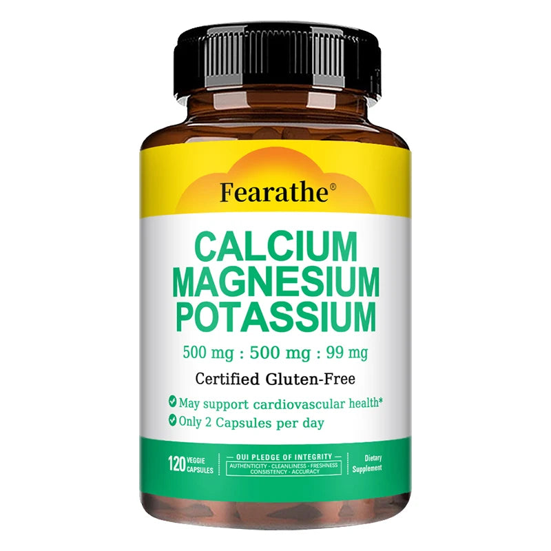 Calcium Magnesium Potassium Supplement - 500mg/500mg/99mg Per 2 Tablets - Supports Cardiovascular Health - Certified Gluten-Free