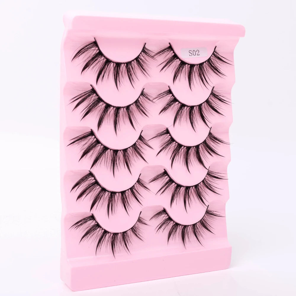 New 5 Pairs Wet False Eyelashes Naturally Wear False Eyelashes Everyday Sharp Tail Thick Simulation Cross Makeup Lashes
