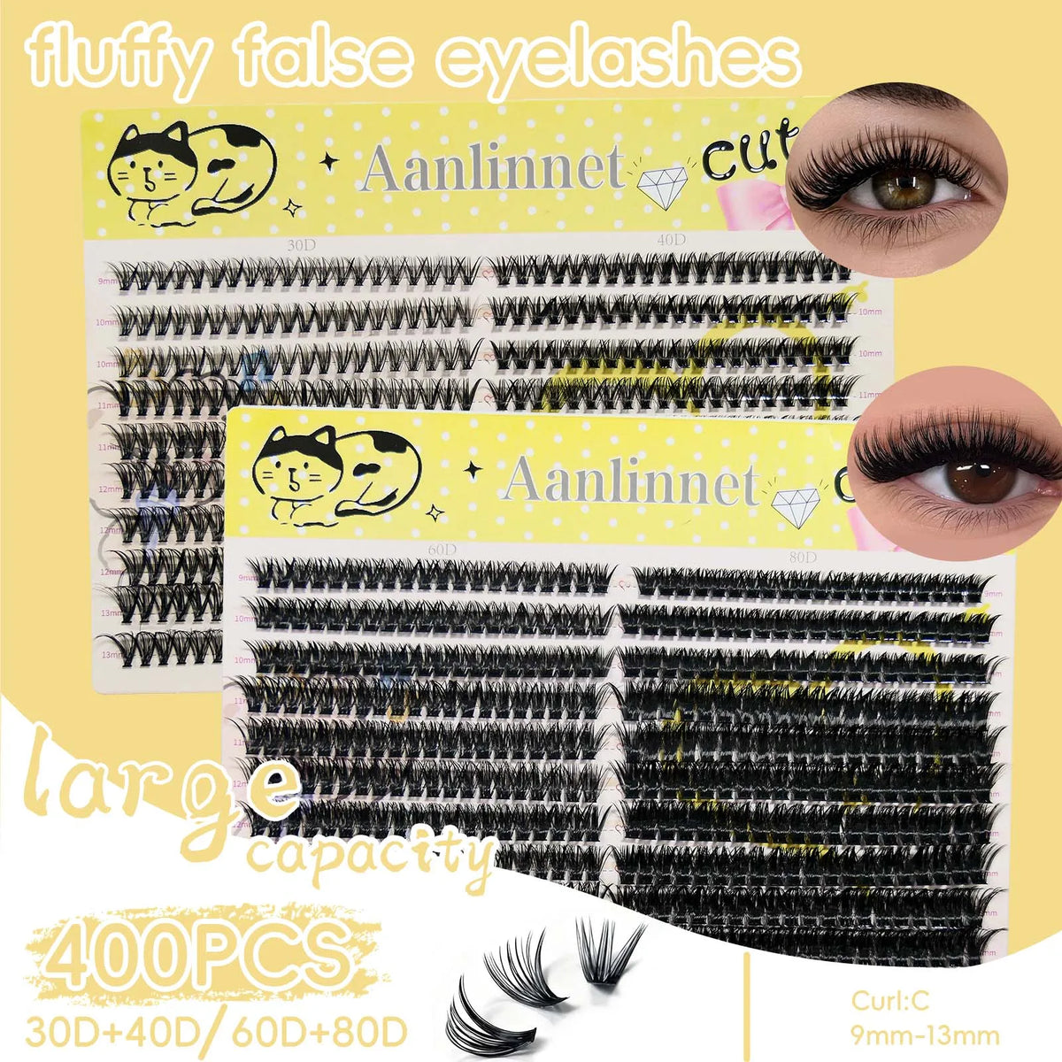 20 rows, 400 clusters of 3D false eyelashes, natural eyelash extension, makeup, thick eyelashes, 30/40/60/80D eyelash book