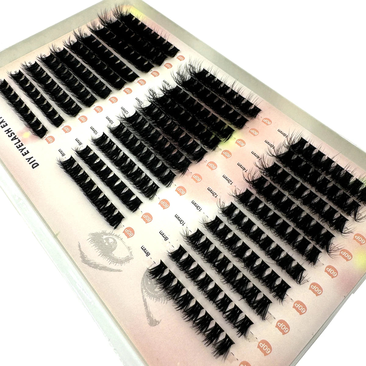 HBZGTLADDIY Mixed Cluster  Grafting 10 Rows 60P80P100P Self Grafting Packaging Mink Makeup False Eyelash Beauty Tool Wholesale