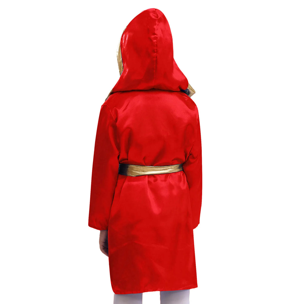 Kids Boxing Training Robe Halloween Carnival Party Boxer Cosplay Costume Long Sleeve Satin Belted Hooded Cloak Shorts Gloves