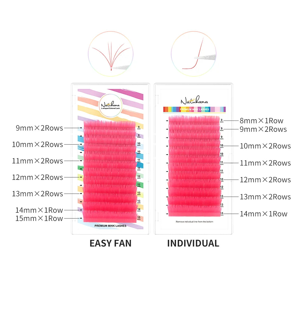 NATUHANA L/LU(M) Curl Auto Fans Colored Lashes Easy Fan Color Eyelash Extension L-Shaped Individual Mink Eyelashes Makeup