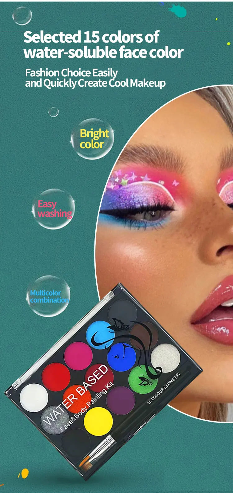 15 Colors Face Painting Palette Body Makeup Non Toxic Water Based Paint With Brush For Christmas Halloween Party Body Painting