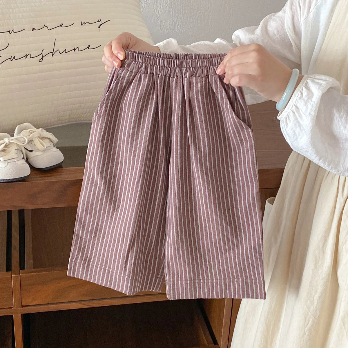 Boys Girls Linen Cotton Stripe Trousers For Children's Clothes Fall Spring Boy Loose Casual Harem Pants Kids Long Pants for 1-6T