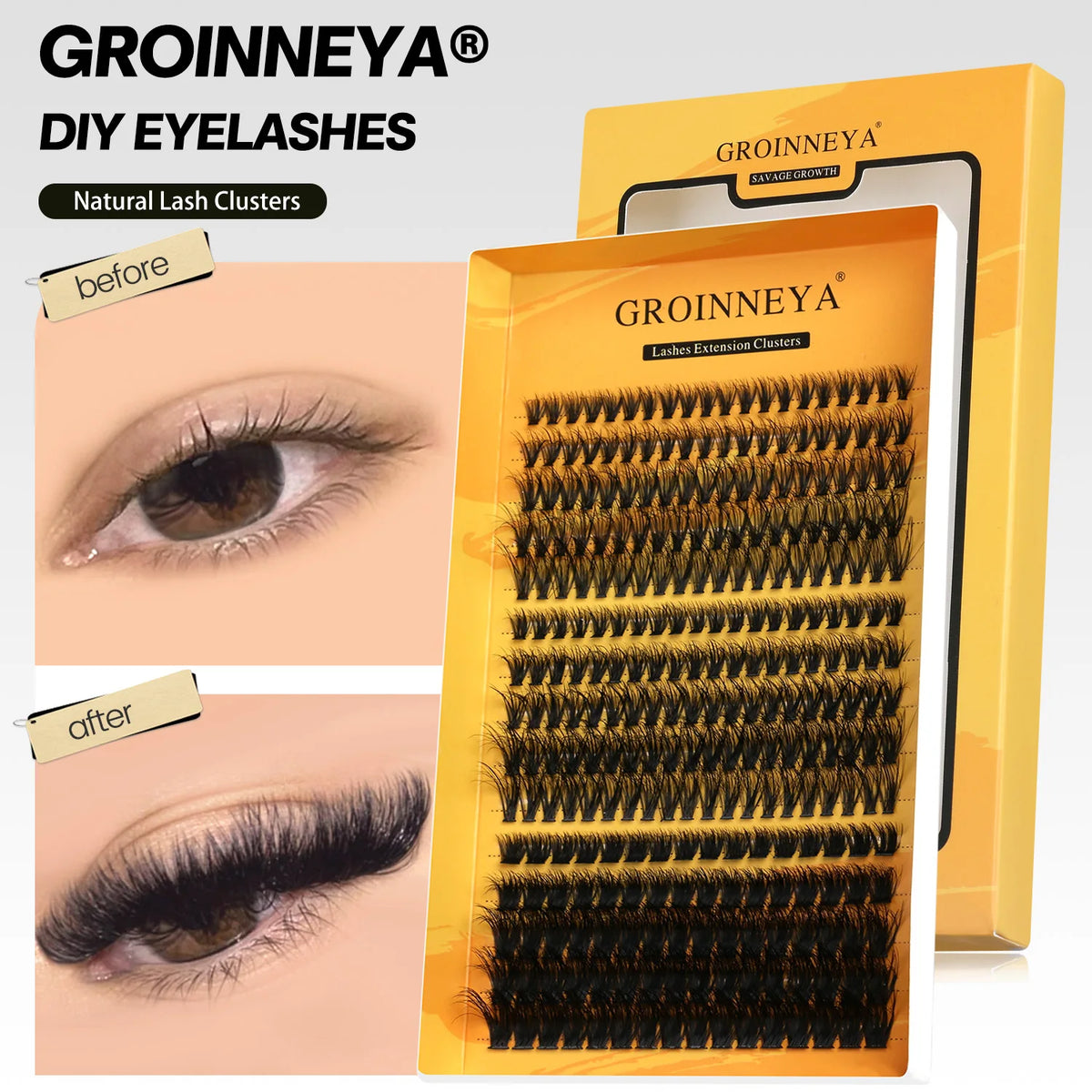 GROINNEYA DIY Eyelashes Cluster Lashes Lash Extension Natural Soft 100% Handmade Mink Lashes Reusable Makeup