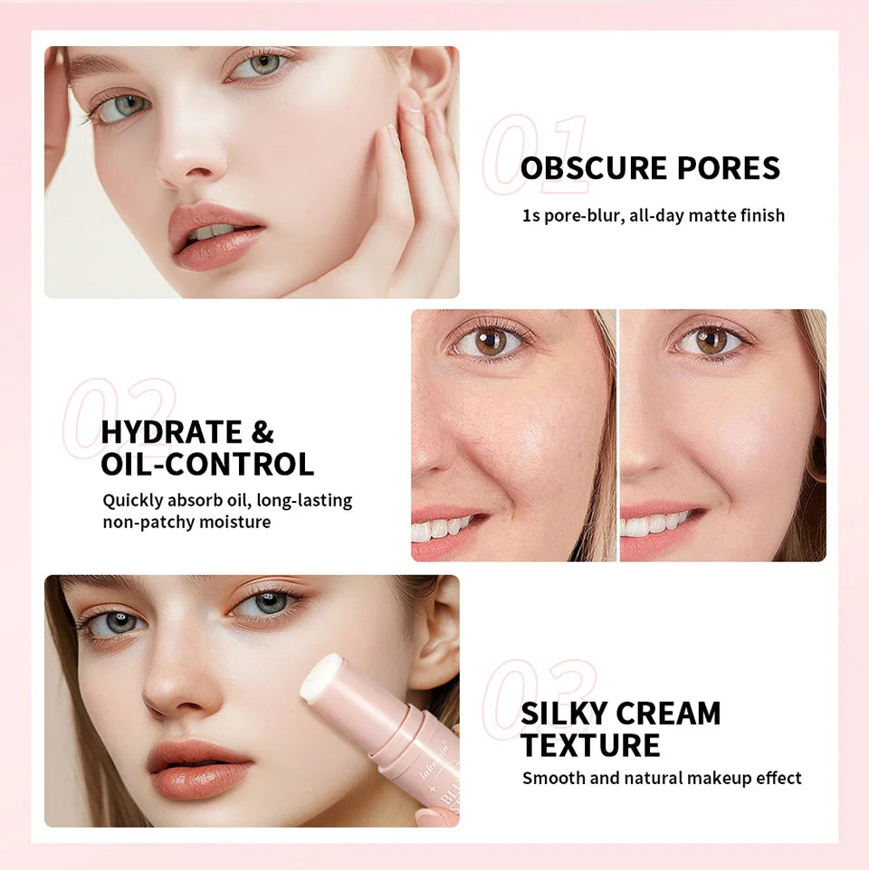 Blur Stick Instant Pore Eraser Primer Makeup Long-Lasting Oil Control Moisturizing Matte Finish Blur Pores Makeup