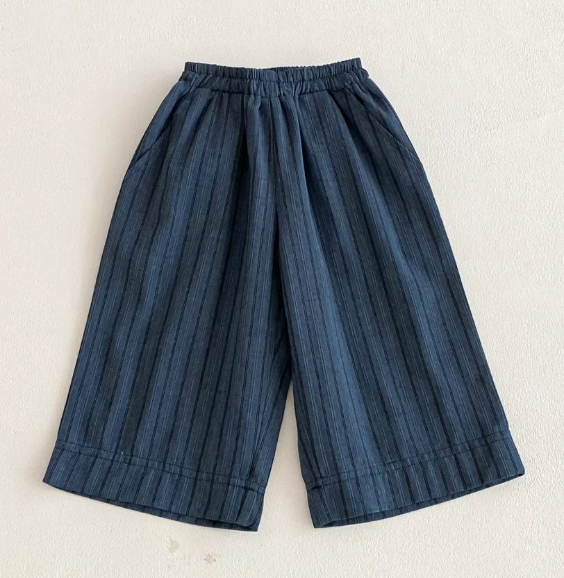 Boys Girls Linen Cotton Stripe Trousers For Children's Clothes Fall Spring Boy Loose Casual Harem Pants Kids Long Pants for 1-6T