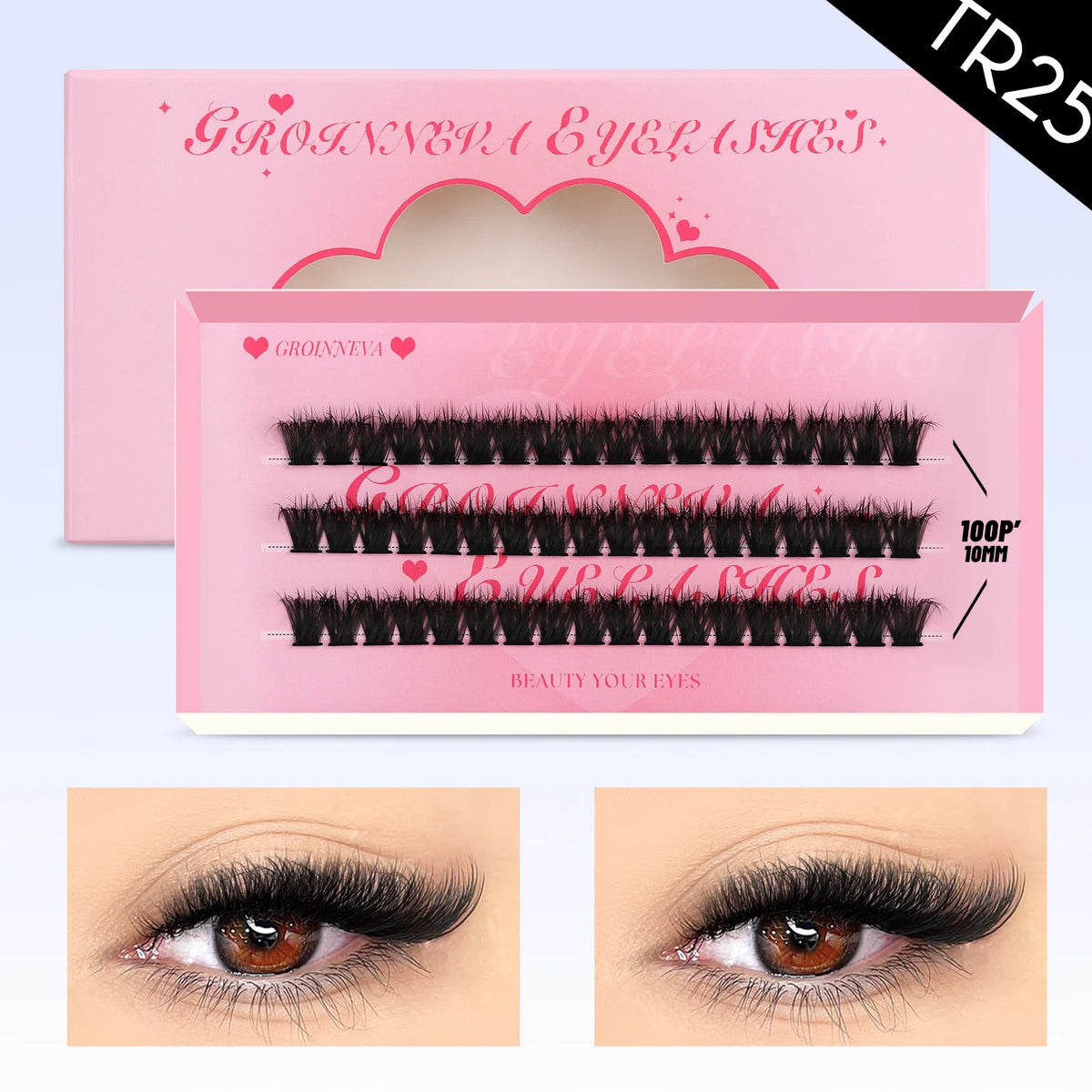 GROINNEYA Cat Eye Lashes DIY Lash Clusters Extension Manga Cluster Eyelashes Soft Cross Mixed Tray Natural False Lashes Makeup