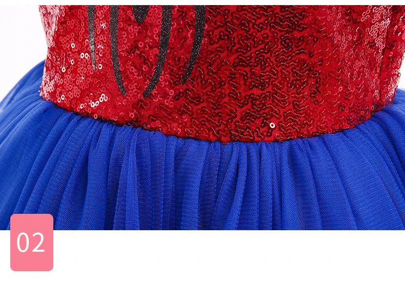 Little Girls Spider Print Dress Kids Sequins Tulle Frocks Children Halloween Theme Party Costume Summer Birthday Surprise Gift