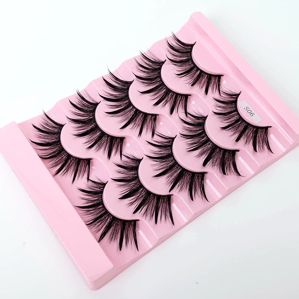 New 5 Pairs Wet False Eyelashes Naturally Wear False Eyelashes Everyday Sharp Tail Thick Simulation Cross Makeup Lashes