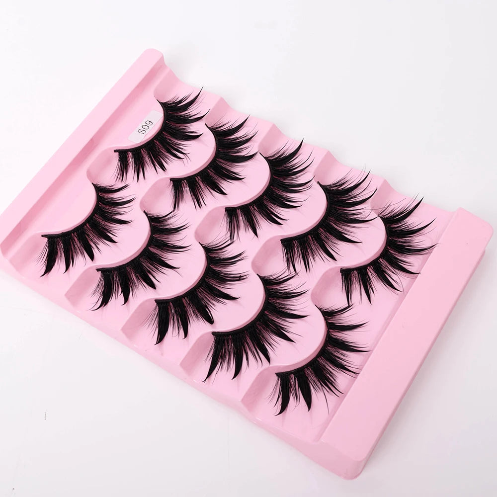 New 5 Pairs Wet False Eyelashes Naturally Wear False Eyelashes Everyday Sharp Tail Thick Simulation Cross Makeup Lashes