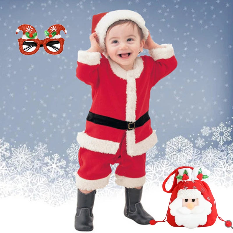 2026 Baby Girl Boy Christmas Costumes Red Santa Claus Suit Festival Halloween Cosplay Sets Christmas Baby Clothes