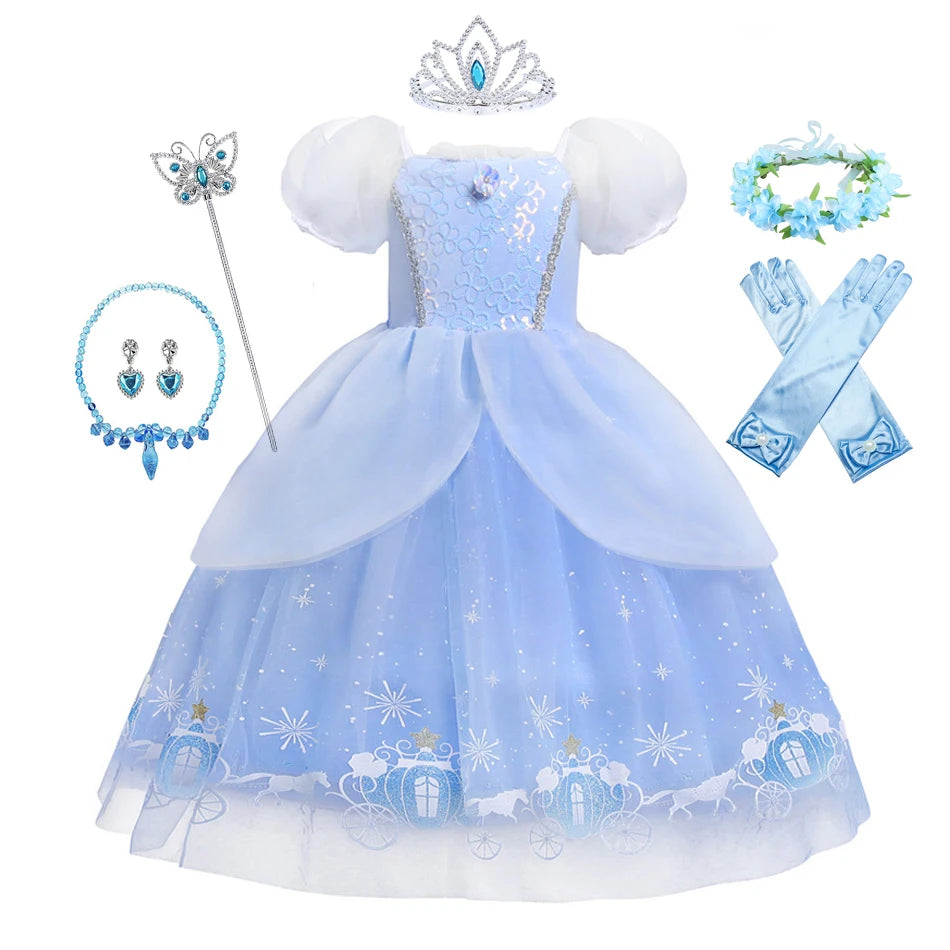 Girls Halloween Cinderella Princess Cosplay Dress for Girl Kids Ball Gown Sequin Carnival TUTU Puff Mesh Clothing for Birthday G