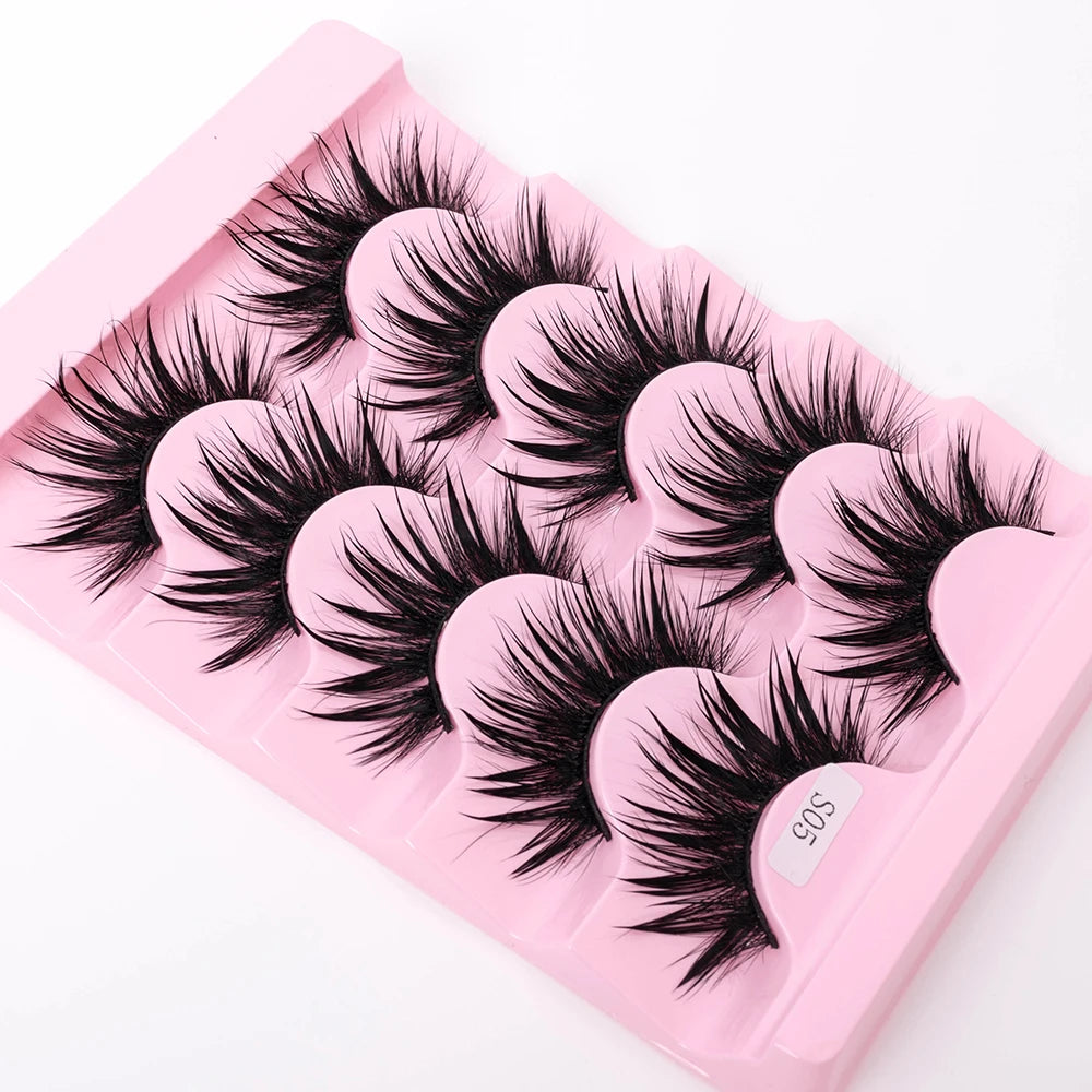 New 5 Pairs Wet False Eyelashes Naturally Wear False Eyelashes Everyday Sharp Tail Thick Simulation Cross Makeup Lashes