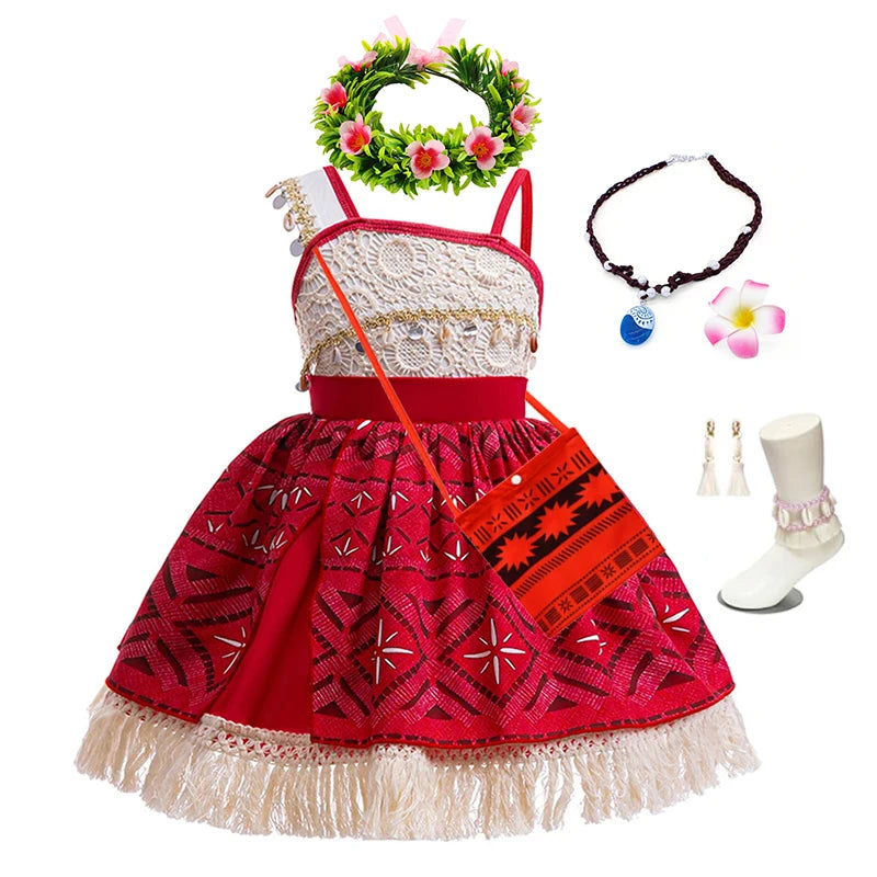 Moana 2 Movie Princess Dress for Girls Cosplay Vaiana Carnival Party Costume Kids Halloween Fancy Clothes With Headwear Outfits