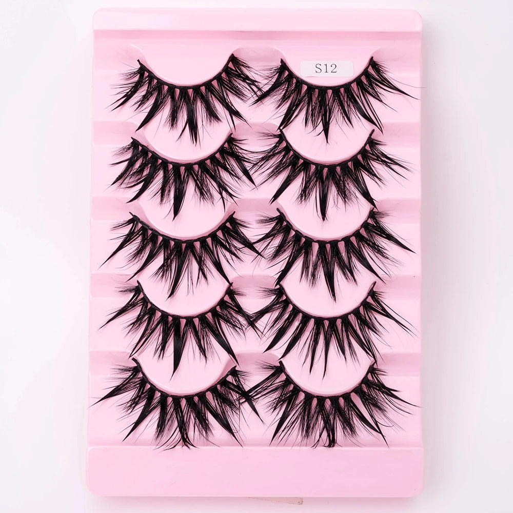 New 5 Pairs Wet False Eyelashes Naturally Wear False Eyelashes Everyday Sharp Tail Thick Simulation Cross Makeup Lashes