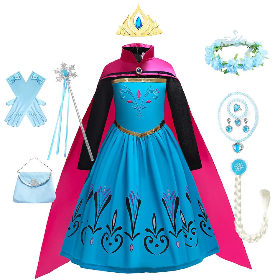 Queen Dress For Girls Long Sleeve Dress Elsa Cosplay Costume Princess Halloween Dress Kids Party Vestido Fantasia Children