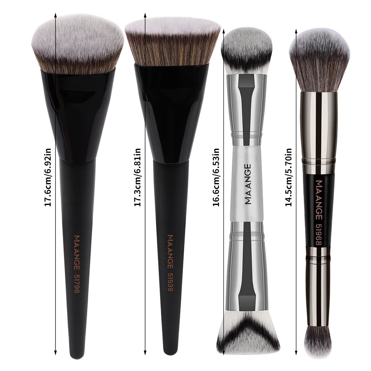 MAANGE 4pcs Makeup Brushes 2pcs Dual-ended Concealing Blush Brushes 2pcs Flat Top Angled Foundation Brushes Kit for Gifts Girls