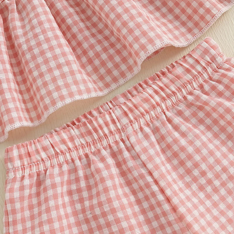 Toddler Infant Baby Girl Summer Fall Outfit Plaid Gingham Ruffle Sleeveless Tank Tops Long Pants Set 2Pcs Clothes