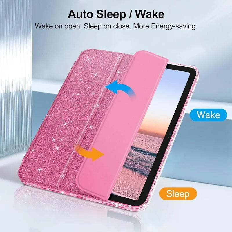 For iPad 11th 12th A19 Case 10th Gen With Pencil Holder Funda iPad Air 11 13 M4 pro 11 12.9 4 5 10.9 10.2 Smart Glittering Cover