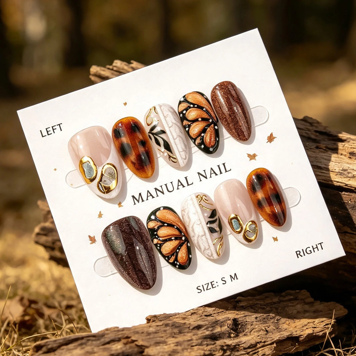 30pcs Autumn Press On Nails 3D Maple Leaf Pumpkin Acorn Fake Nail Long Almond Pumpkin Acorn False Nail for Women&Girl