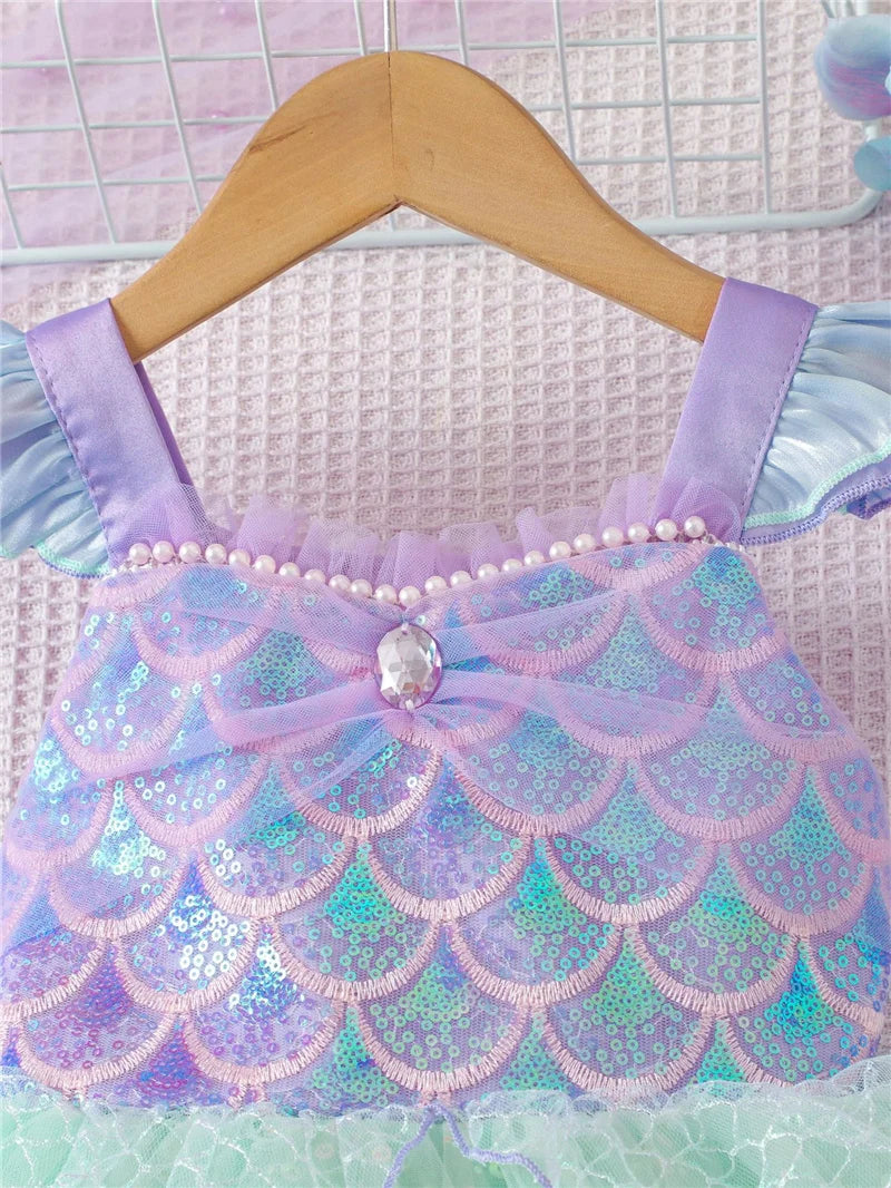 Girls Puffy Ballet Dance Dress Kids Fashion Sequined Mermaid Princess Dress Baby Beaded Tutu Skirt Christmas Halloween Dress up