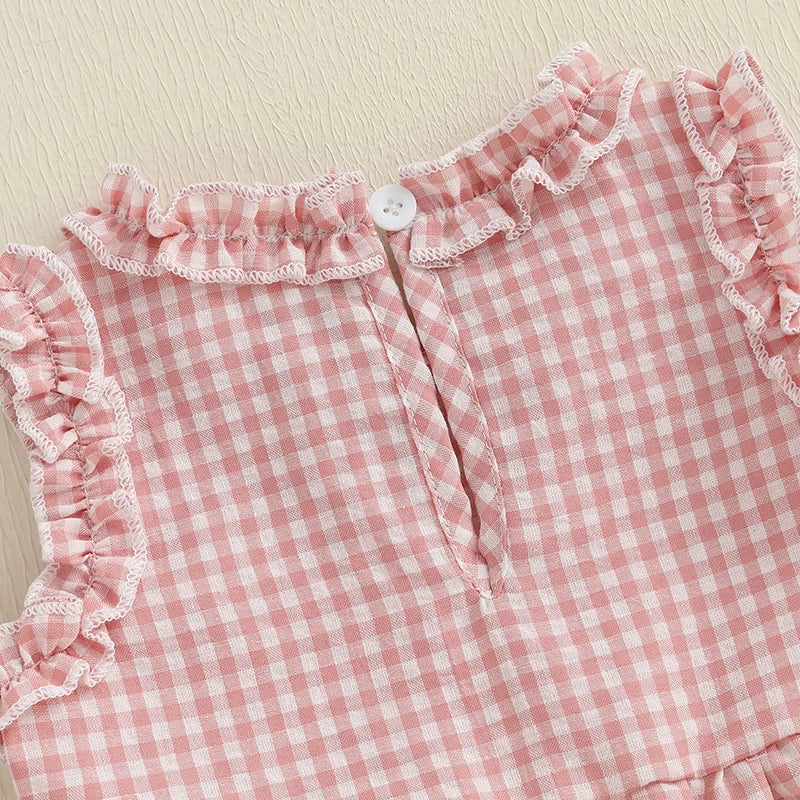 Toddler Infant Baby Girl Summer Fall Outfit Plaid Gingham Ruffle Sleeveless Tank Tops Long Pants Set 2Pcs Clothes