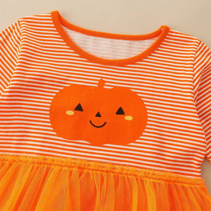 Little maven Autumn Spring Baby Girls Long Sleeves Party Dress Halloween Costumes Pumpkin Children's Clothes for Kids Costume