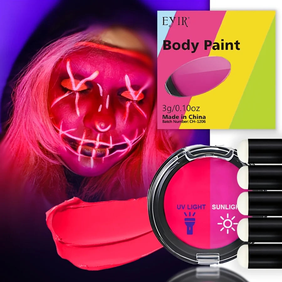 12-Color Creamy Oil Paint Set, Luminous & Sunlight Color Changing Body Paint. This Water-Based Cream Facial Paint Is a Must-Have